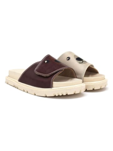 Goby Leder-Pantoletten in Beige/ Dunkelbraun