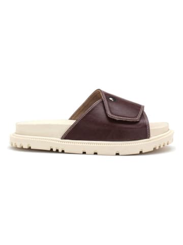 Goby Leder-Pantoletten in Beige/ Dunkelbraun