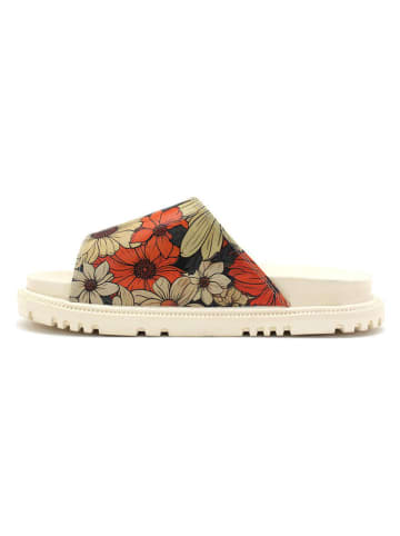 Goby Leder-Pantoletten in Beige/ Schwarz/ Rot