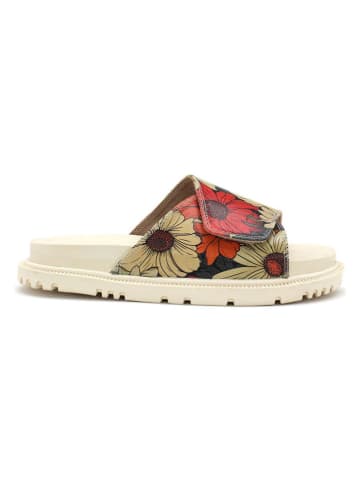Goby Leder-Pantoletten in Beige/ Schwarz/ Rot