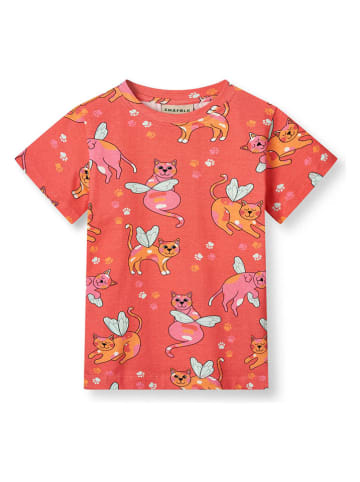 Småfolk Shirt "Katten" koraalrood/meerkleurig