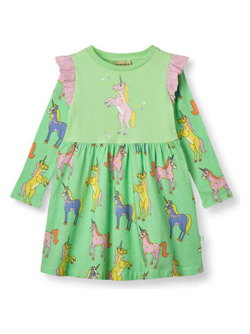 Småfolk Kleid "Einhörner" in Grün/ Bunt
