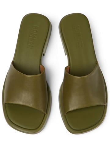 Camper Leder-Pantoletten in Khaki