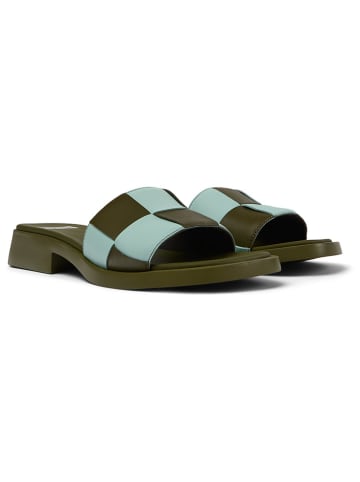 Camper Leder-Pantoletten in Khaki/ Türkis