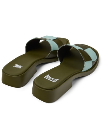 Camper Leder-Pantoletten in Khaki/ Türkis