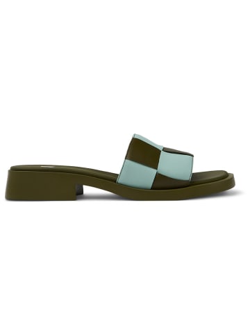 Camper Leder-Pantoletten in Khaki/ Türkis