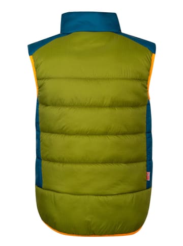 Trollkids Doorgestikte bodywarmer "Hardanger" kaki/blauw/oranje