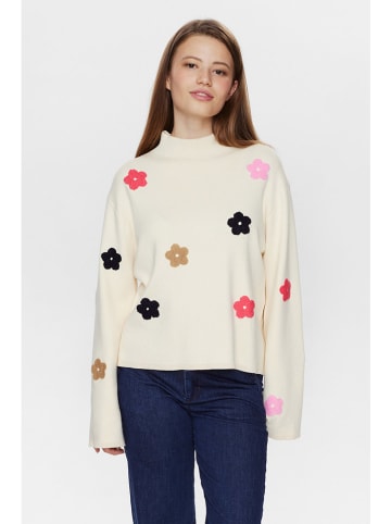 NÜMPH Sweter w kolorze kremowym ze wzorem