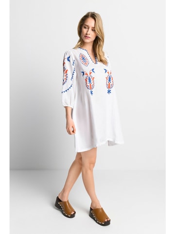 Rich & Royal Linnen jurk wit/rood/blauw