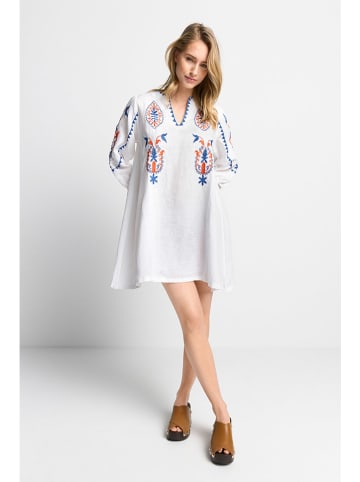 Rich & Royal Linnen jurk wit/rood/blauw