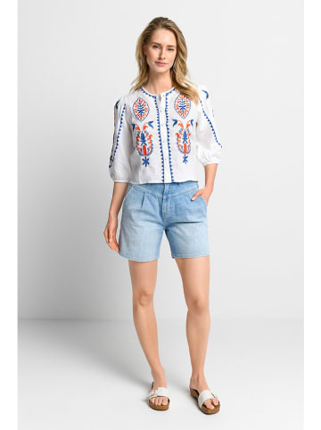 Rich & Royal Linnen blouse wit/blauw/oranje