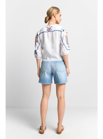 Rich & Royal Leinen-Bluse in Weiß/ Blau/ Orange