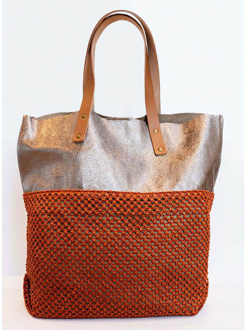 maison héritage PARIS Leder-Shopper "Alon Paille" in Silber/ Hellbraun - (B)43 x (H)42 x (T)12 cm