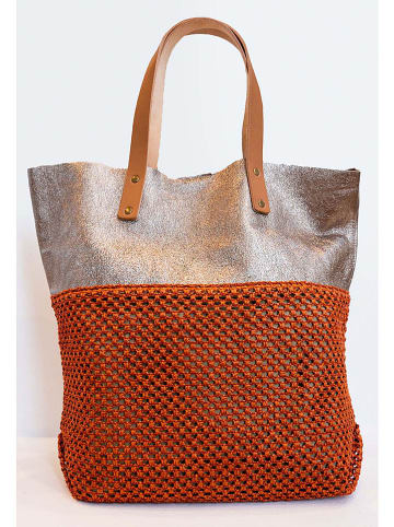 maison héritage PARIS Leder-Shopper "Alon Paille" in Silber/ Hellbraun - (B)43 x (H)42 x (T)12 cm