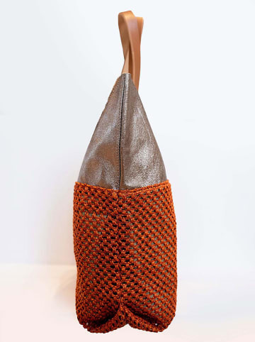 maison héritage PARIS Leder-Shopper "Alon Paille" in Silber/ Hellbraun - (B)43 x (H)42 x (T)12 cm