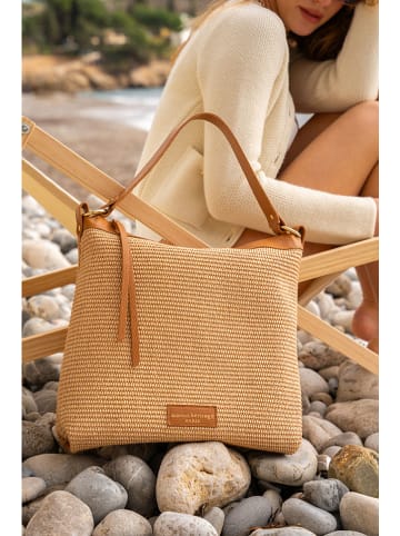 maison héritage PARIS Leder-Schultertasche "Corfu" in Beige - (B)35 x (H)33 x (T)16 cm
