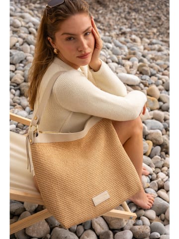 maison héritage PARIS Leder-Schultertasche "Corfu" in Beige - (B)35 x (H)33 x (T)16 cm