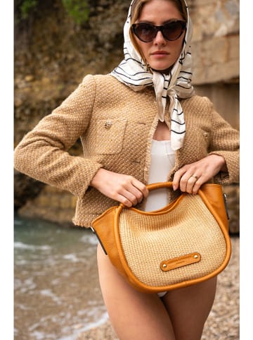 maison héritage PARIS Leder-Henkeltasche "Mini Naples" in Beige - (B)36 x (H)26 x (T)13 cm