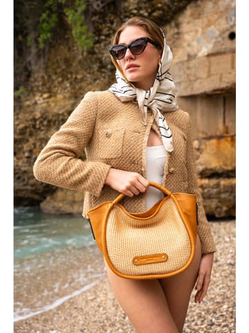 maison héritage PARIS Leder-Henkeltasche "Mini Naples" in Beige - (B)36 x (H)26 x (T)13 cm