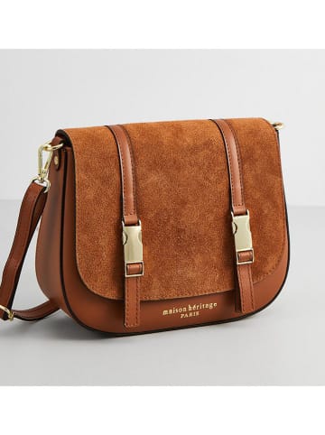 maison héritage PARIS Leder-Umhängetasche "Tex Suede" in Hellbraun - (B)25 x (H)19 x (T)9 cm