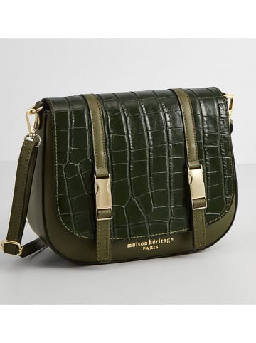 maison héritage PARIS Leder-Umhängetasche "Tex Croco" in Khaki - (B)25 x (H)19 x (T)9 cm