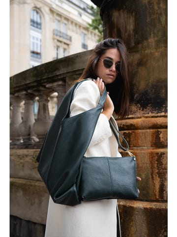 maison héritage PARIS Leren shopper "Perle" donkergroen - (B)54 x (H)44 cm