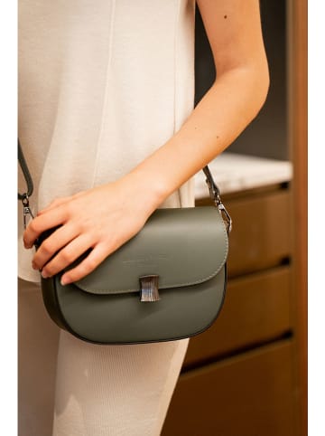 maison héritage PARIS Leder-Schultertasche "Nelly" in Khaki - (B)21 x (H)15 x (T)7 cm