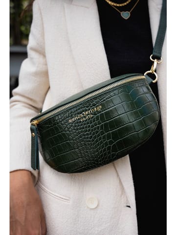 maison héritage PARIS Leder-Brustbeutel "Kimi Croco" in Dunkelgrün - (B)28 x (H)15 x (T)5 cm