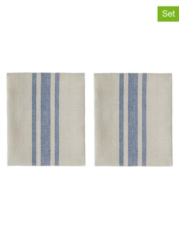 OYOY living design 2er-Set: Geschirrtücher ''Linu'' in Beige/ Blau - (L)45 x (B)45 cm