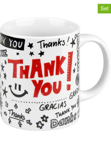 Könitz 2-delige set: koffiekoppen "Danke" wit/zwart/rood - 300 ml