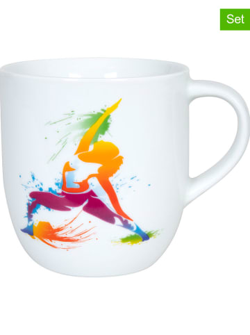 Könitz Kubki jumbo (2 szt.) "Active - Yoga" w kolorze białym ze wzorem - 580 ml