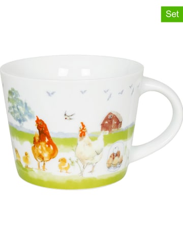 Könitz 2er-Set: Kaffeetassen "Farm Animals - Chicken" in Weiß/ Orange - 420 ml