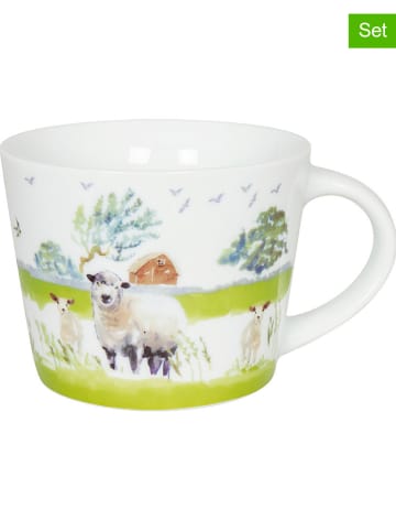 Könitz 2-delige set: koffiekoppen "Farm Animals - Sheep" wit/groen - 420 ml