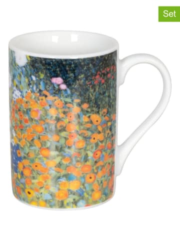 Könitz 2-delige set: koffiekoppen "Les fleurs Klimt" groen/oranje - 90 ml