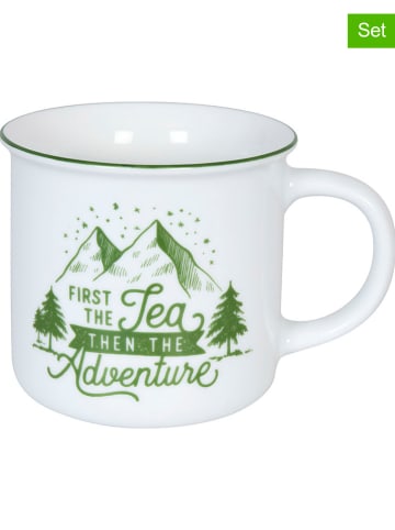 Könitz Kubki jumbo (2 szt.) "Camper Coffee" w kolorze biało-zielonym - 380 ml