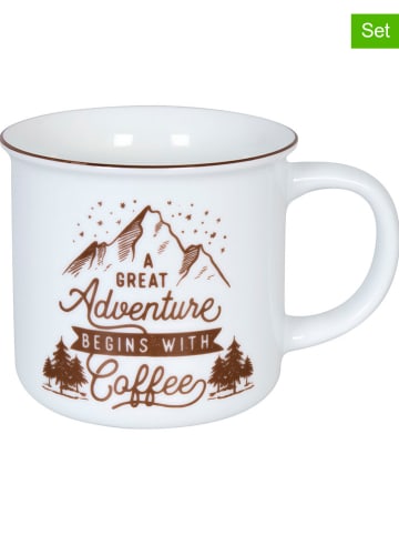 Könitz 2-delige set: mokken "Camper Coffee" wit/bruin - 380 ml