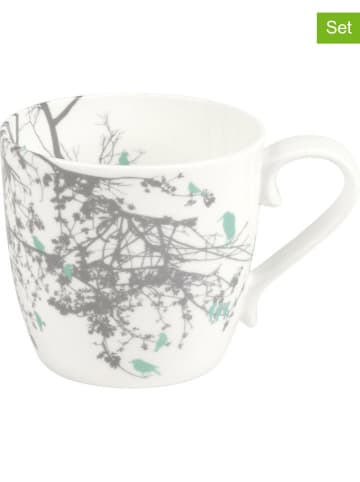 Könitz 2-delige set: mokken "Native Birds" wit/grijs/mintgroen - 450 ml