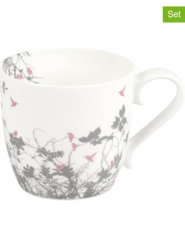 Könitz 2er-Set: Jumbotassen "Exotic Birds" in Weiß/ Grau/ Rosa - 450 ml