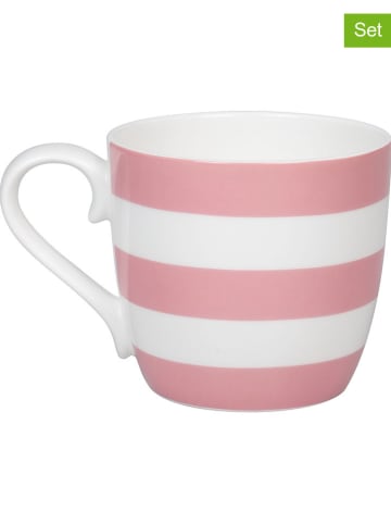 Könitz 2er-Set: Jumbotassen "Stripes" in Weiß/ Rosa - 425 ml