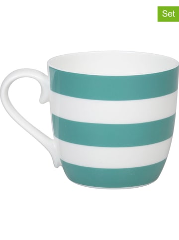 Könitz 2-delige set: mokken "Stripes" wit/mintgroen - 425 ml