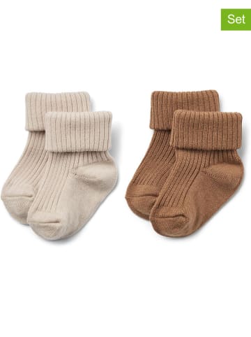 Wheat 2er-Set: Woll-Socken in Hellbraun/ Beige