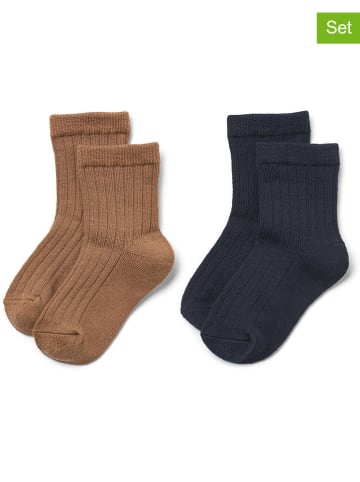 Wheat 2er-Set: Woll-Socken in Hellbraun/ Dunkelblau