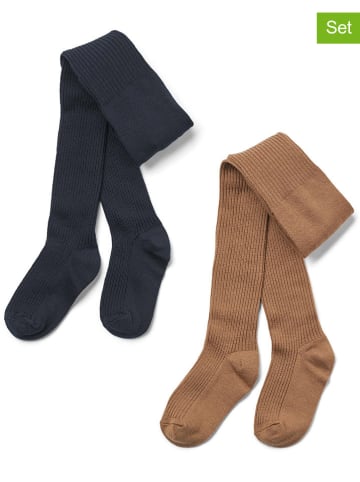 Wheat 2-delige set: wollen maillots donkerblauw/lichtbruin