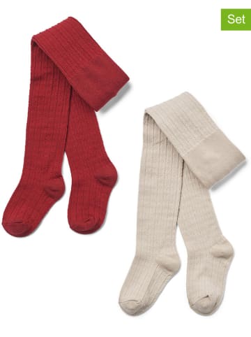 Wheat 2er-Set: Woll-Strumpfhosen in Rot/ Creme