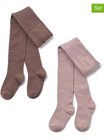 Wheat 2er-Set: Woll-Strumpfhosen in Braun/ Rosa
