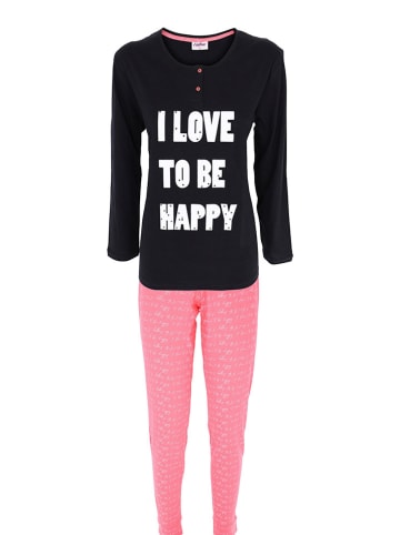 COTONELLA Pyjama in Schwarz/ Pink