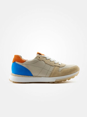 Paul Green Leder-Sneakers in Beige/ Blau