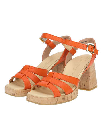 Paul Green Skórzane sandały w kolorze pomarańczowym na obcasie
