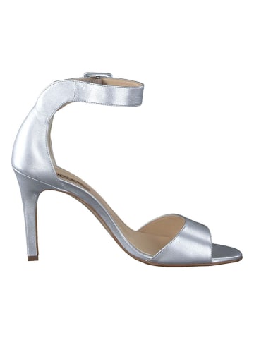 Paul Green Skórzane sandały w kolorze srebrnym na obcasie