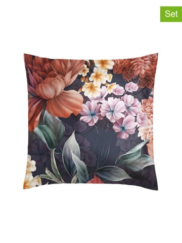 Rodier 2er-Set: Satin-Kissenhüllen in Dunkelblau/ Lila/ Rosa